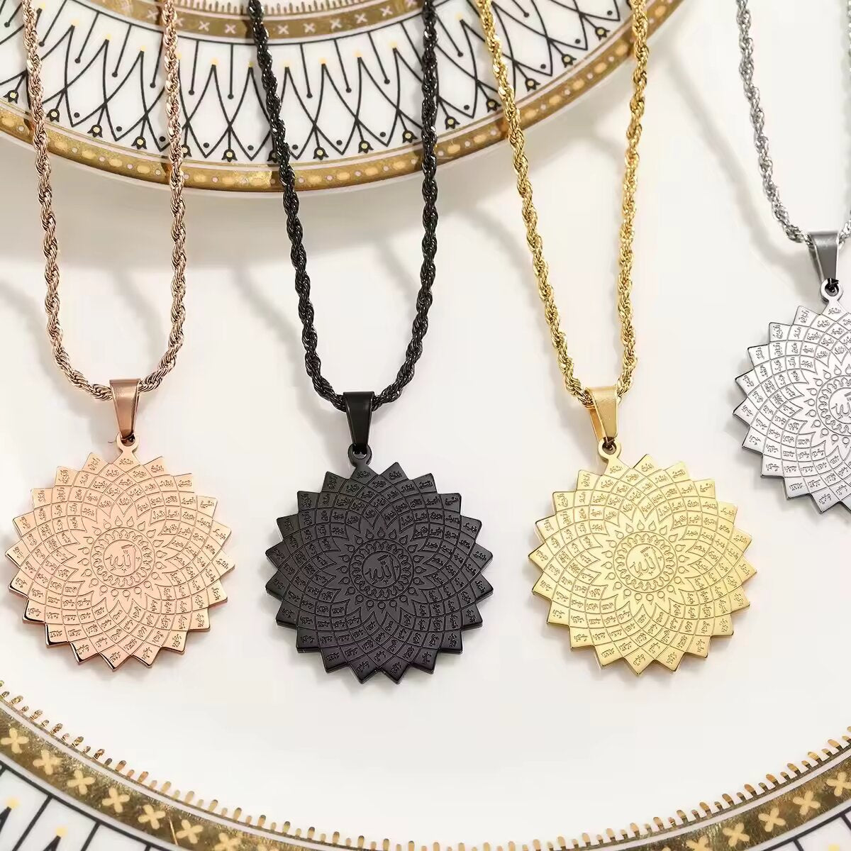 99 Names of Allah in a  Flower Shape Necklace