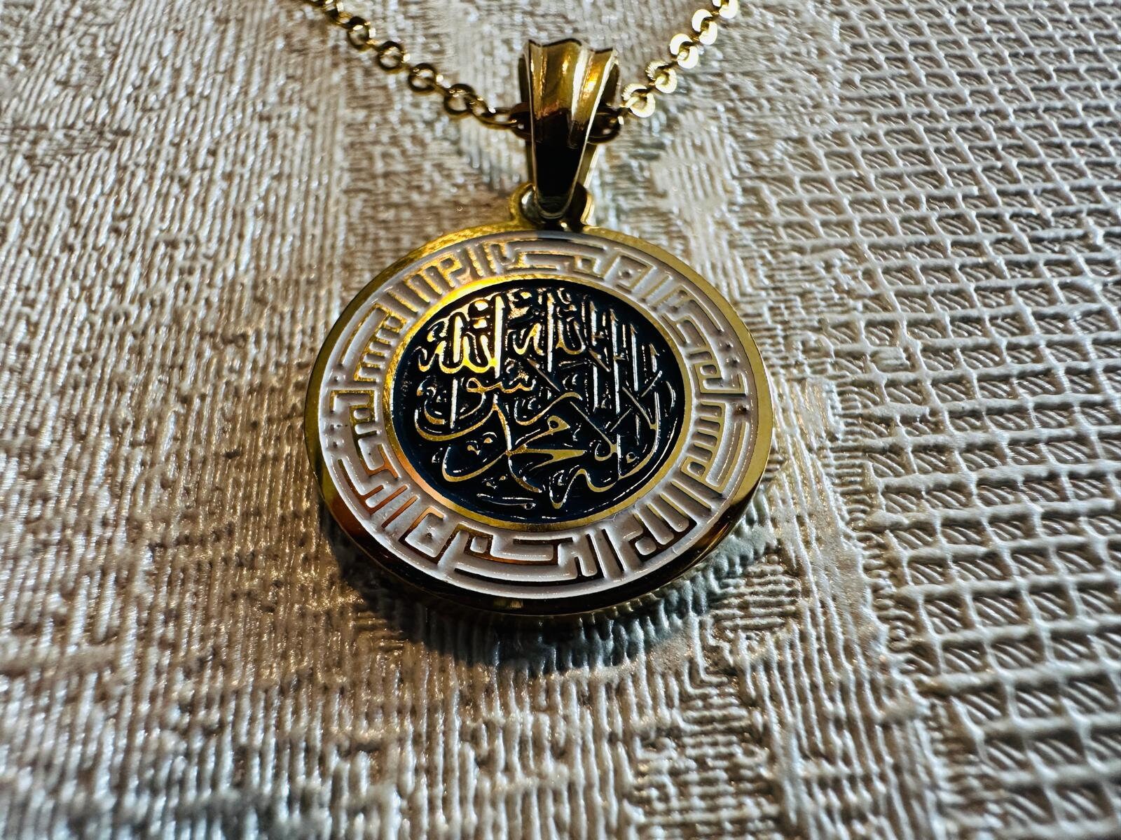 Beautifully Engraved Gold Kalma &  Kufic Bismillah