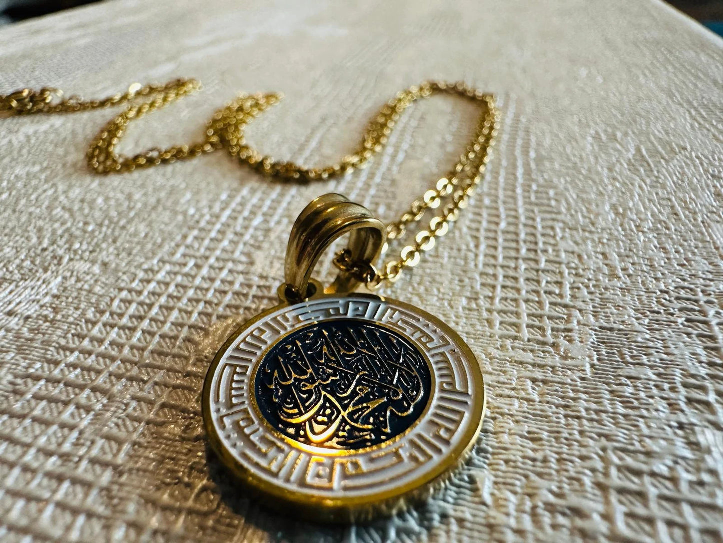 Beautifully Engraved Gold Kalma &  Kufic Bismillah